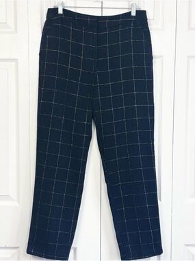Draper James RSVP Navy Metallic Check Print High-Rise Dress Pants 12